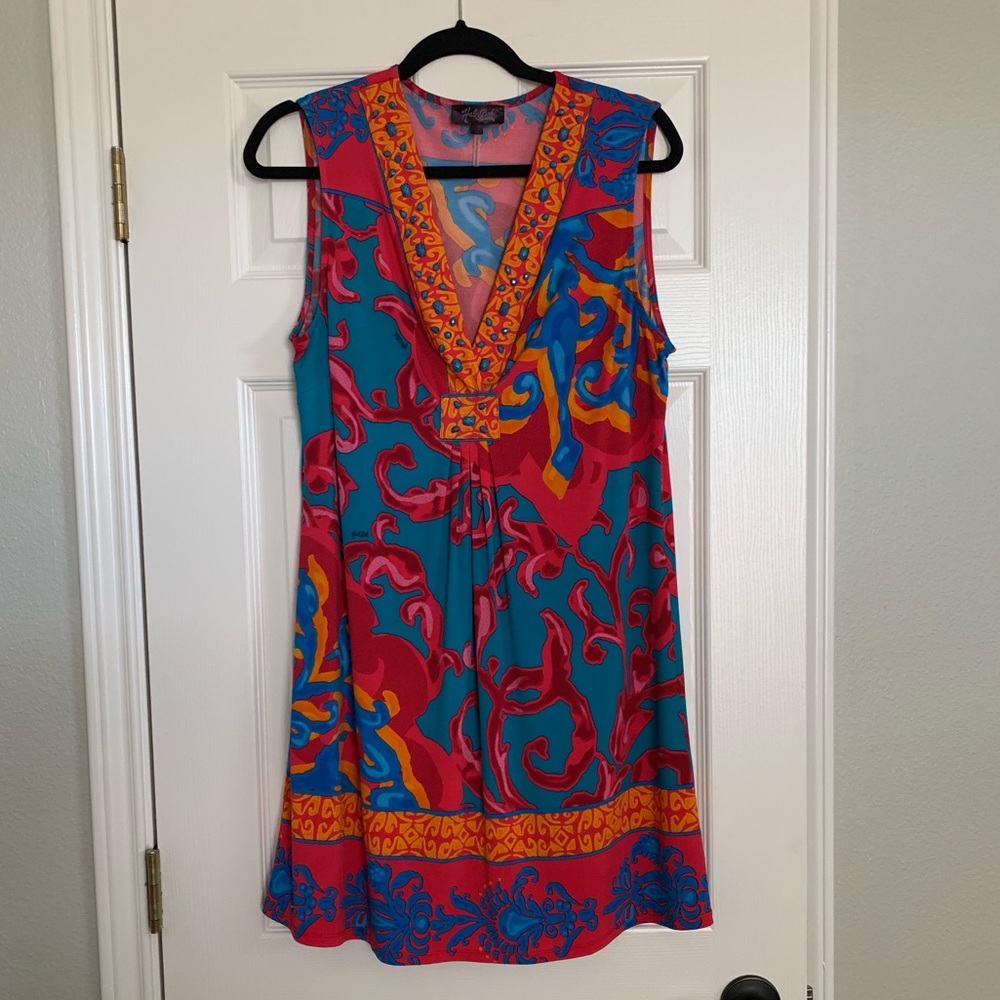 Hale’ Bob Sleeveless Midi Dress Bright & Colorful
